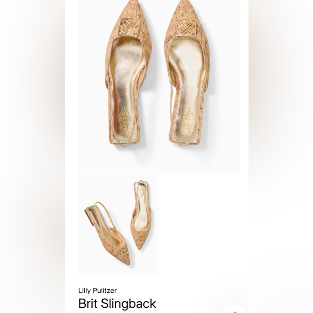 Lilly Pulitzer BRIT CORK SLINGBACK FLAT 9.5 Worn Once Gold Logo Embellishment